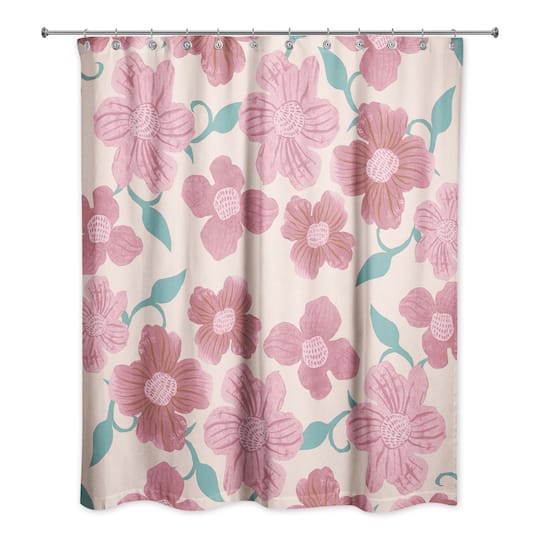 Pink Florals 71" x 74" Shower Curtain